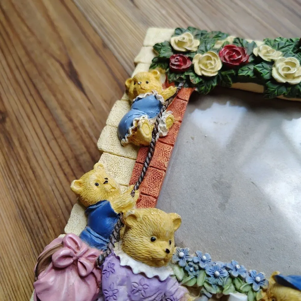 Vintage 3D Teddy Bear Picture Frame Whimsical Nursery Decor Cottagecore Kidcore